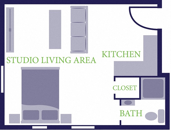 Floor plan for studio, 1 bath, 330 sqft